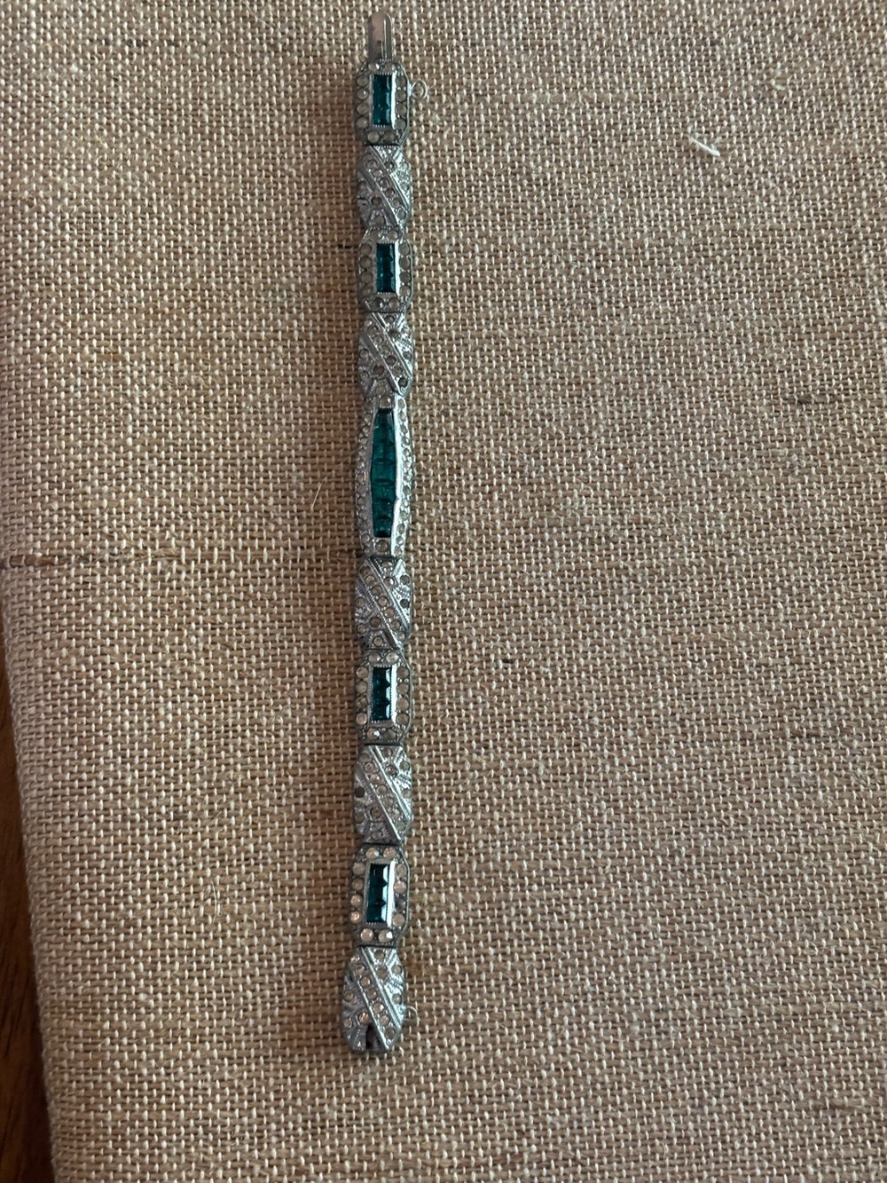 Ladies Art Deco Silver Tone Bracelet Missing A Few Tiny Stones And Safety Chain